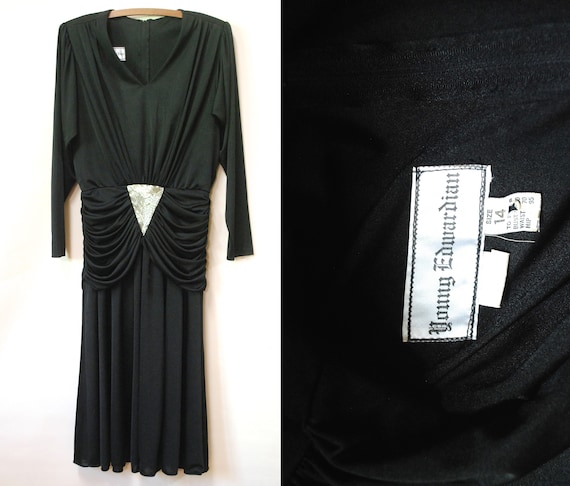 70s Black Young Edwardian Grecian Dress, Vintage … - image 2