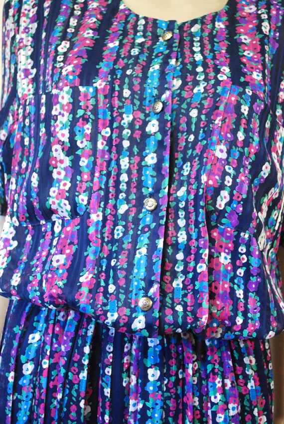 70s Floral Pleated Skirt Dress with Pockets, Vint… - image 6