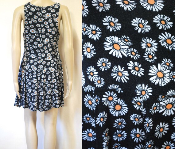 90s Black Daisy Flower Print Sundress, Vintage So… - image 9