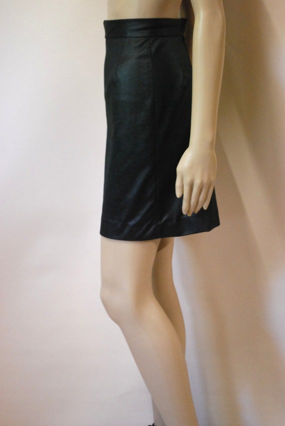 90s Black High Waist Faux Leather Mini Skirt, Vin… - image 6