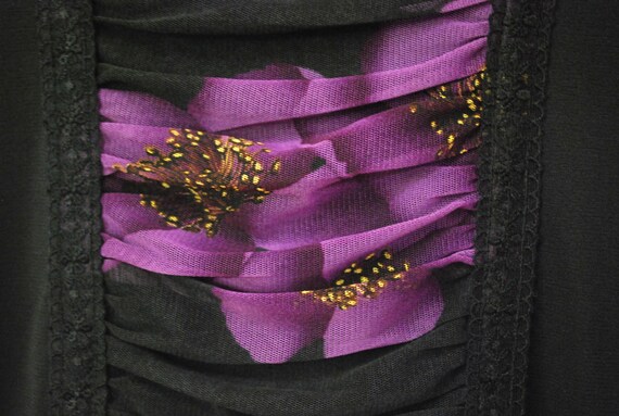 90s Floral Black and Purple Lace Blouse, Vintage … - image 5