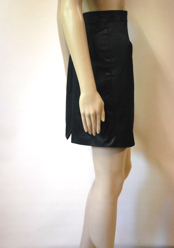 90s Black High Waist Faux Leather Mini Skirt, Vin… - image 8