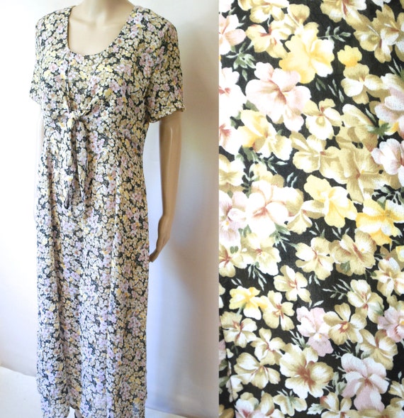90s Sheer Floral Dress with Tie On Front, Vintage… - image 3