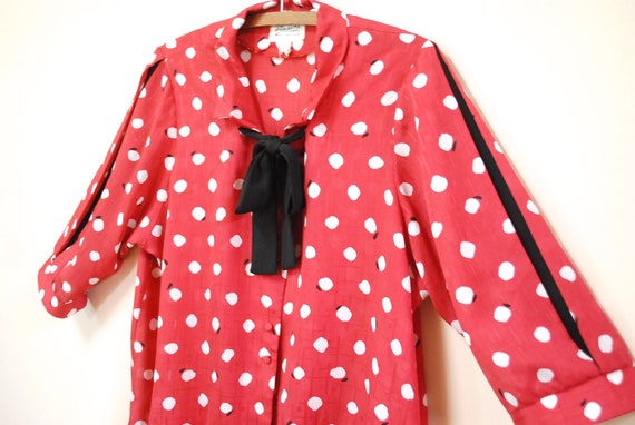 80s Hipster Polka Dot Pussy Bow Blouse, Vintage S… - image 7