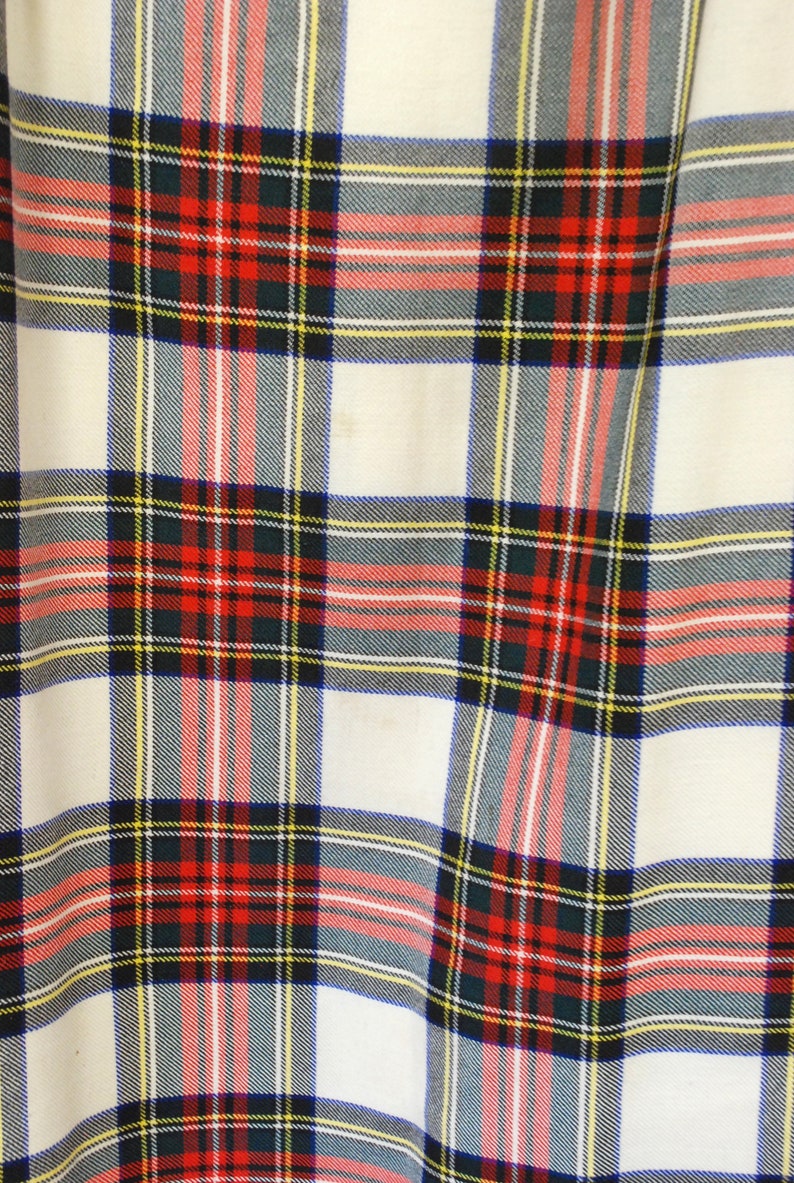 70s Tartan Wool Skirt Vintage Plaid Pleated Kilt Checkered Retro Check Mid Length Wrap Buckles High Waist Vtg 1970s Size M