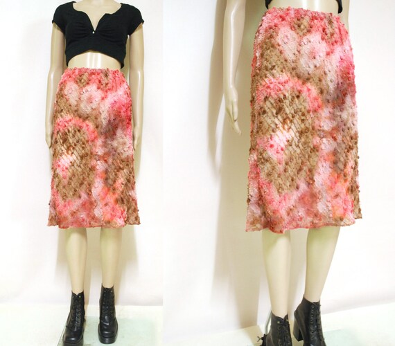 90s Pastel Pink Ombre Tie Dyed Skirt, Vintage Kne… - image 1