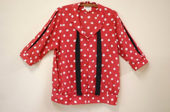 80s Hipster Polka Dot Pussy Bow Blouse, Vintage S… - image 4