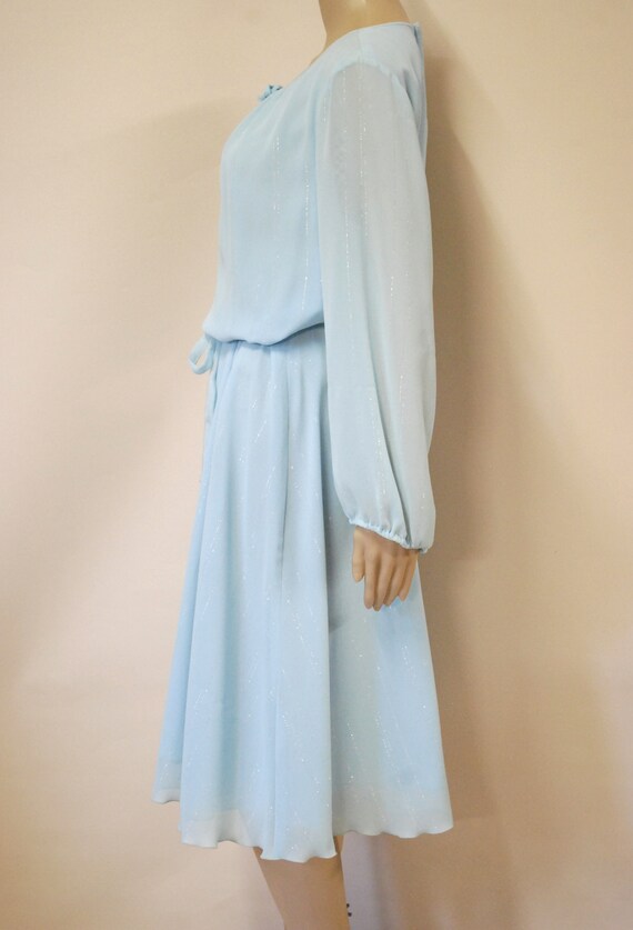 70s Pastel Blue Metallic Puff Sleeve Dress, Vinta… - image 9