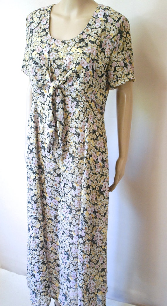 90s Sheer Floral Dress with Tie On Front, Vintage… - image 7