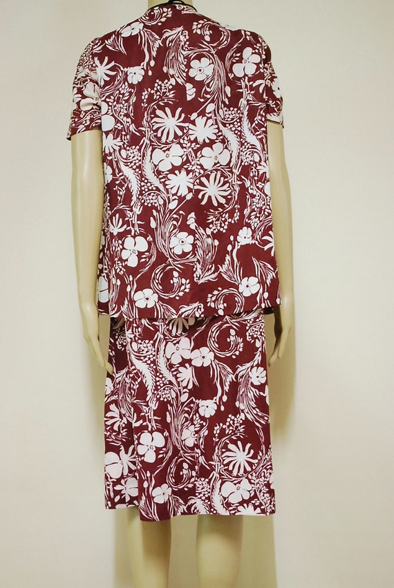 80s 2 Piece Floral Vest Jacket and Dress Set, Vin… - image 5