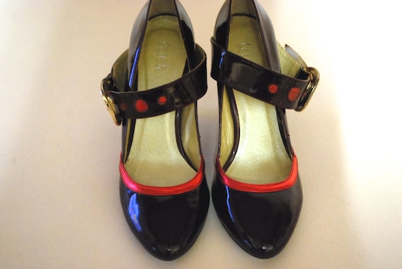 90s Patent Leather Mary Jane High Heel Shoes, Red… - image 5