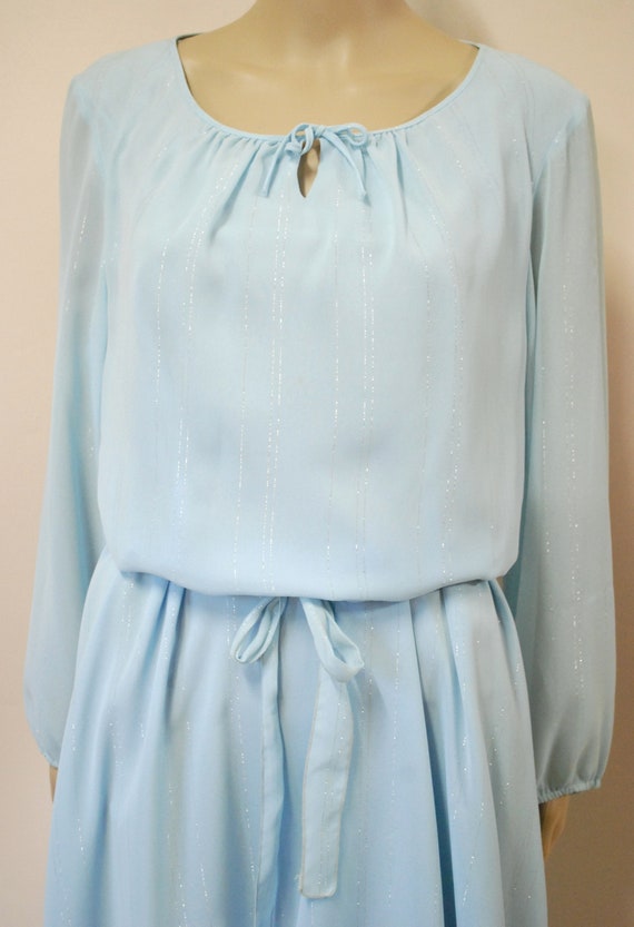 70s Pastel Blue Metallic Puff Sleeve Dress, Vinta… - image 6