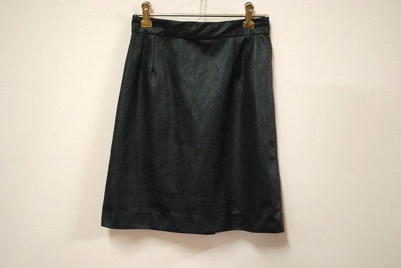 90s Black High Waist Faux Leather Mini Skirt, Vin… - image 3