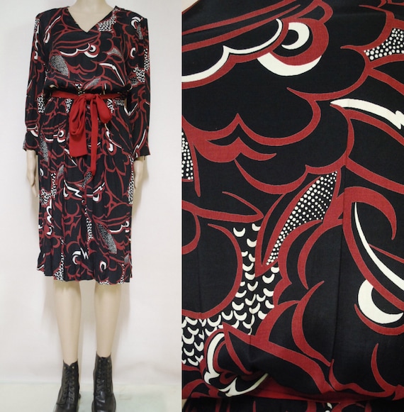 70s Vintage Abstract Art Print Dress, with an Ado… - image 1