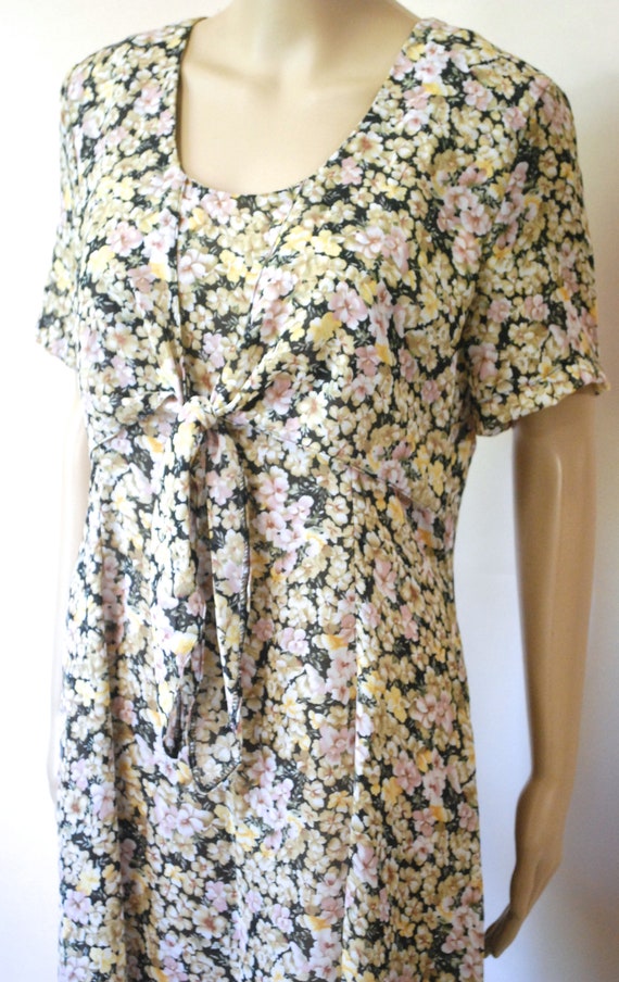 90s Sheer Floral Dress with Tie On Front, Vintage… - image 6