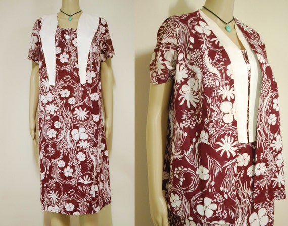 80s 2 Piece Floral Vest Jacket and Dress Set, Vin… - image 2