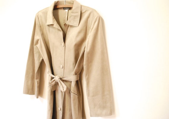 70s Soft Felt Trench Coat Long Length Jacket, Vin… - image 6