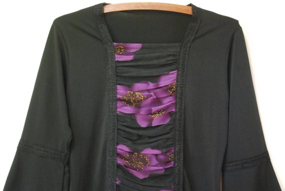 90s Floral Black and Purple Lace Blouse, Vintage … - image 2