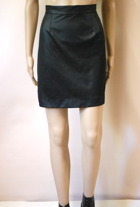 90s Black High Waist Faux Leather Mini Skirt, Vin… - image 2