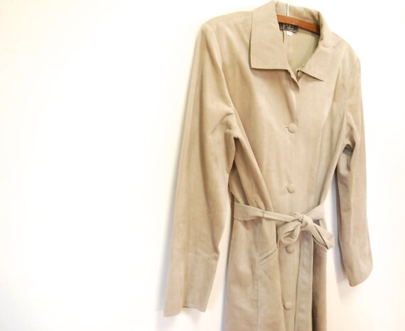 70s Soft Felt Trench Coat Long Length Jacket, Vin… - image 7