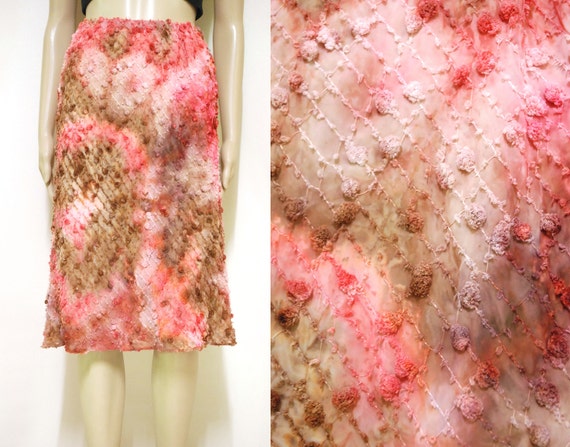 90s Pastel Pink Ombre Tie Dyed Skirt, Vintage Kne… - image 2