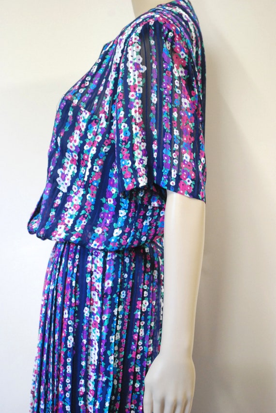 70s Floral Pleated Skirt Dress with Pockets, Vint… - image 8
