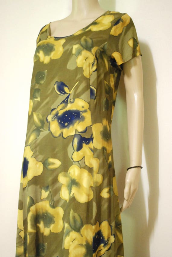 90s Grunge Floral Watercolour Sunflower Dress, Vi… - image 4