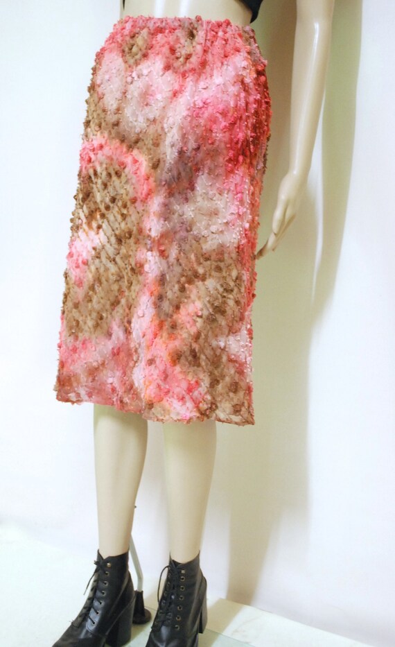 90s Pastel Pink Ombre Tie Dyed Skirt, Vintage Kne… - image 3