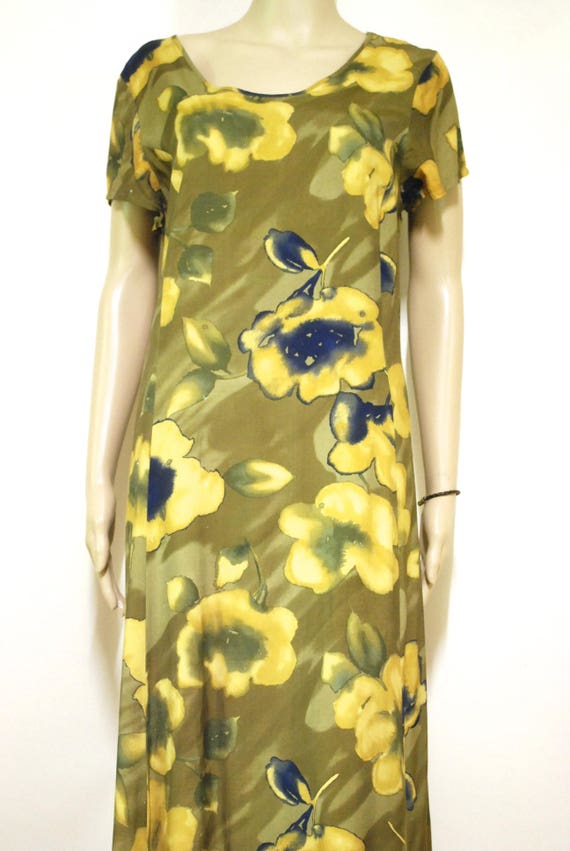 90s Grunge Floral Watercolour Sunflower Dress, Vi… - image 2