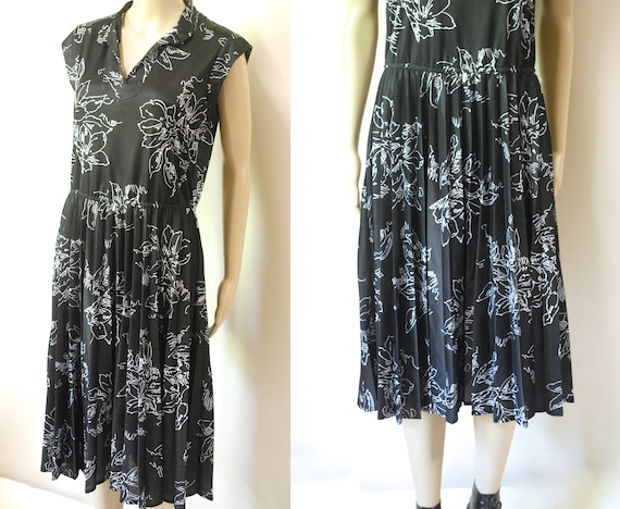 70s Black Abstract Artistic Floral Dress, Vintage… - image 3