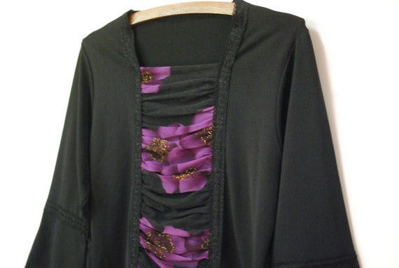 90s Floral Black and Purple Lace Blouse, Vintage … - image 4