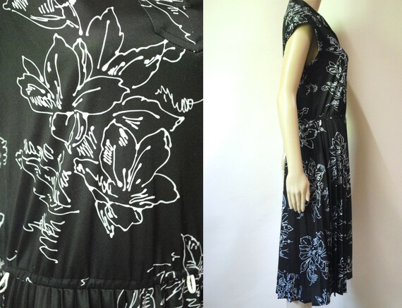70s Black Abstract Artistic Floral Dress, Vintage… - image 6