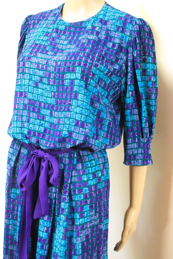 70s Abstract Paint Test Checker Print Dress, Vint… - image 7