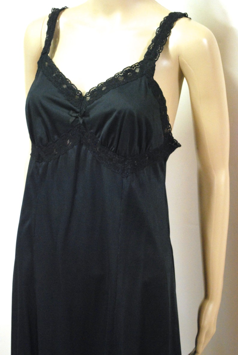 70s Vintage Black Lingerie Underlining Slip Dress Empire Etsy 