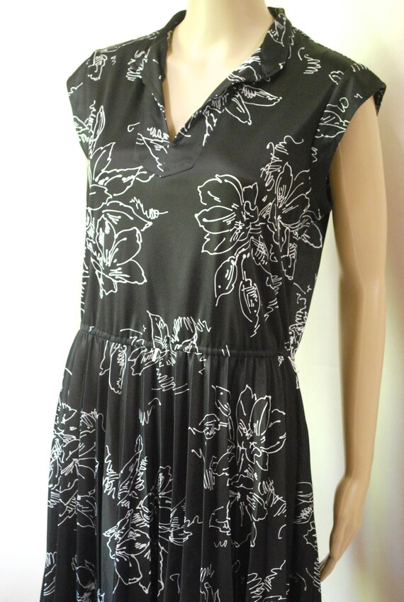 70s Black Abstract Artistic Floral Dress, Vintage… - image 5