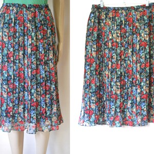 80s Vintage Pleated Floral Skirt, Layered High Waist Mid Length Hipster Eighties VTG Size S-M