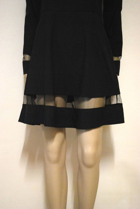 90s Black Peekaboo Sheer Lace Panel Dress, Vintag… - image 6
