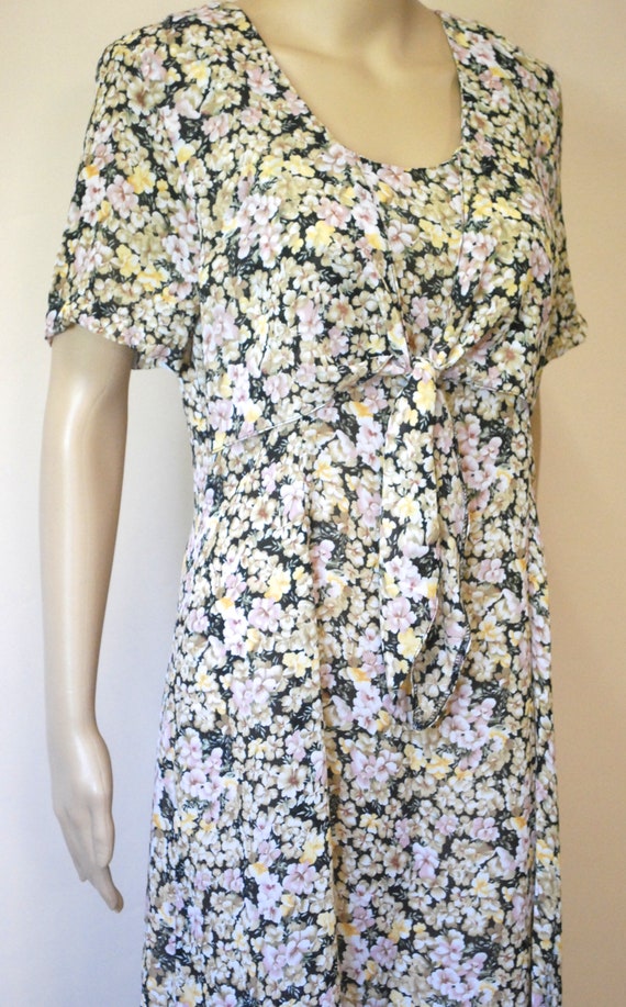 90s Sheer Floral Dress with Tie On Front, Vintage… - image 5