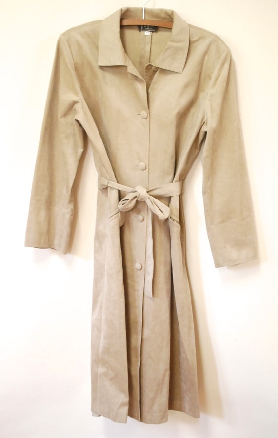 70s Soft Felt Trench Coat Long Length Jacket, Vin… - image 4