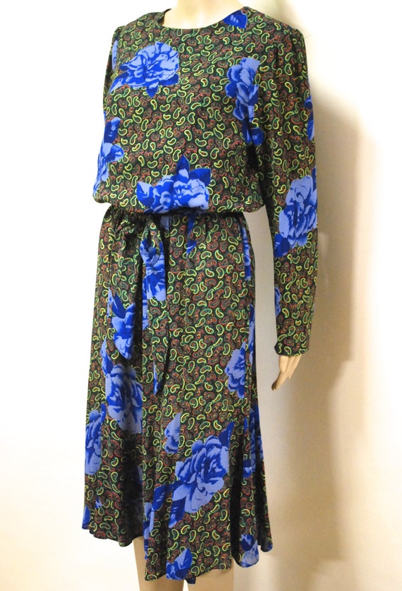 70s Vintage Paisley and Floral Printed Dress, Lon… - image 6