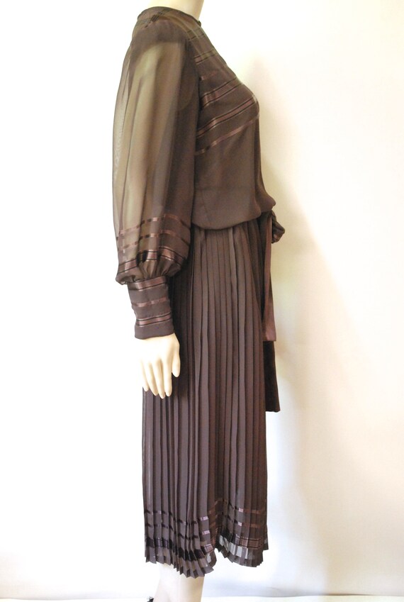VINTAGE 60s 70s BLACK YELLOW LILAC FLORAL SHEER PUFF SLEEVE SWING DRESS 8 main image 0