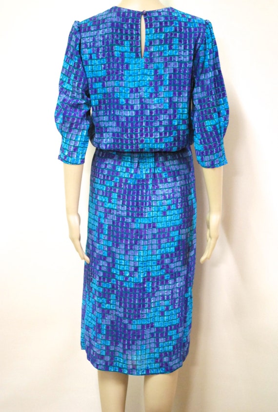 70s Abstract Paint Test Checker Print Dress, Vint… - image 9