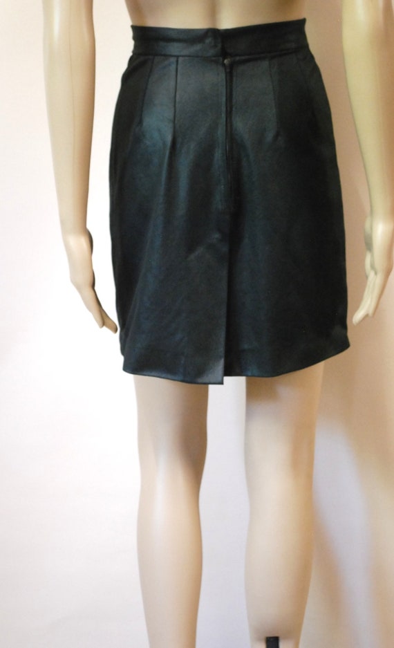 90s Black High Waist Faux Leather Mini Skirt, Vin… - image 7