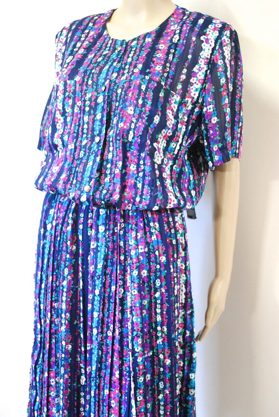 70s Floral Pleated Skirt Dress with Pockets, Vint… - image 5