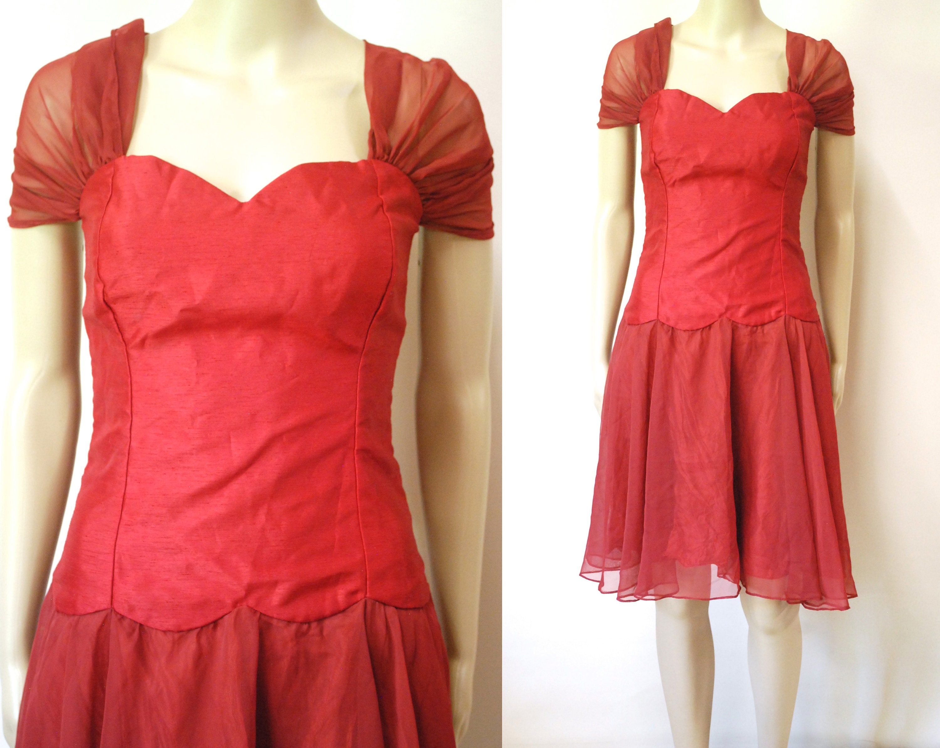 80's Red Bandana Dress Square Neck Short Sleeves by Blair main image 1