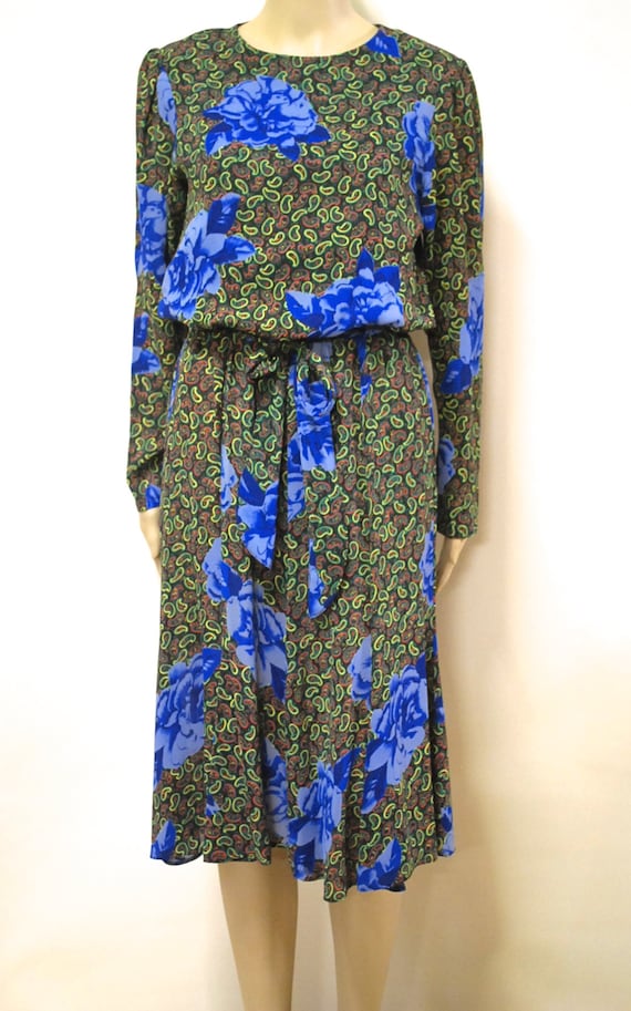 70s Vintage Paisley and Floral Printed Dress, Lon… - image 2