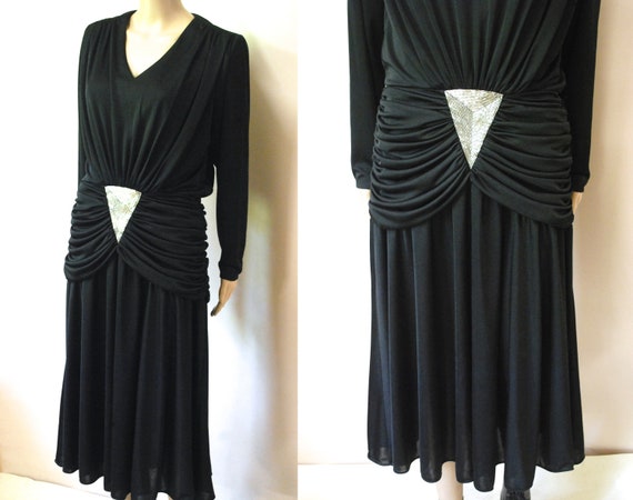 70s Black Young Edwardian Grecian Dress, Vintage … - image 6