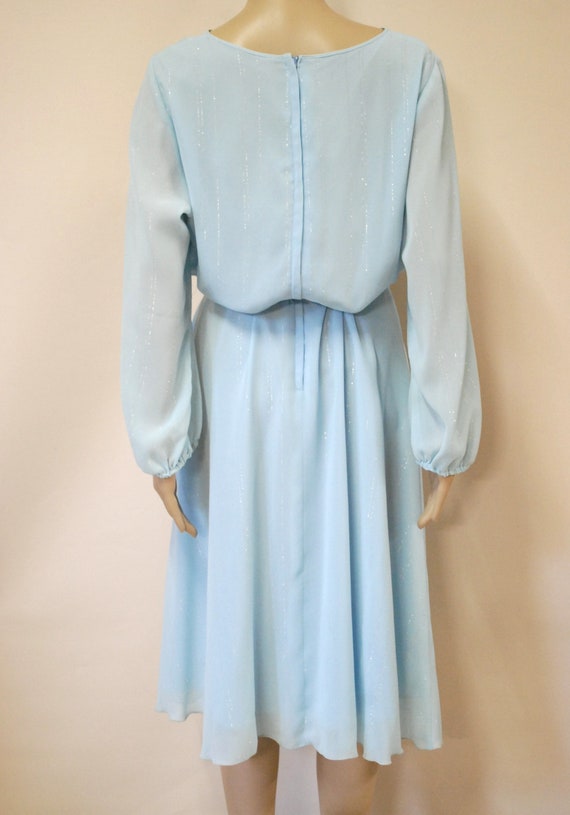 70s Pastel Blue Metallic Puff Sleeve Dress, Vinta… - image 10