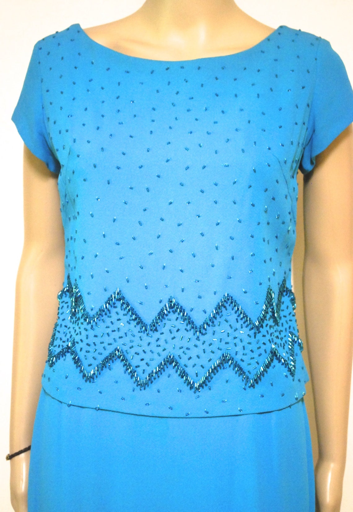 50s Vintage Zig Zag Beaded Dress Long Length Retro Evening Etsy