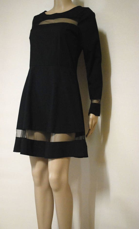 90s Black Peekaboo Sheer Lace Panel Dress, Vintag… - image 8